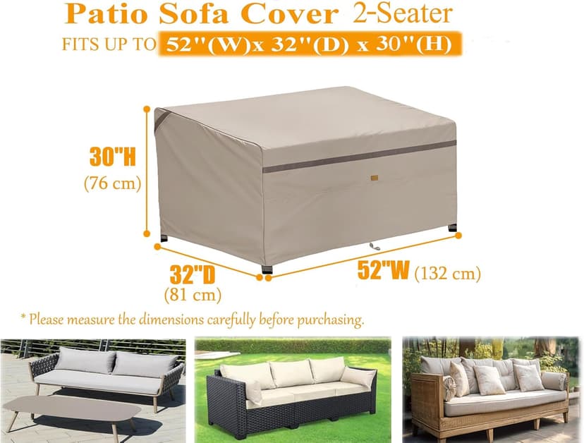 600D Heavy Duty Waterproof Outdoor Patio Loveseat Sofa Cover UV Resistant Patio Furniture Covers 2 Seater 52" W X 32" D X 30" H Beige