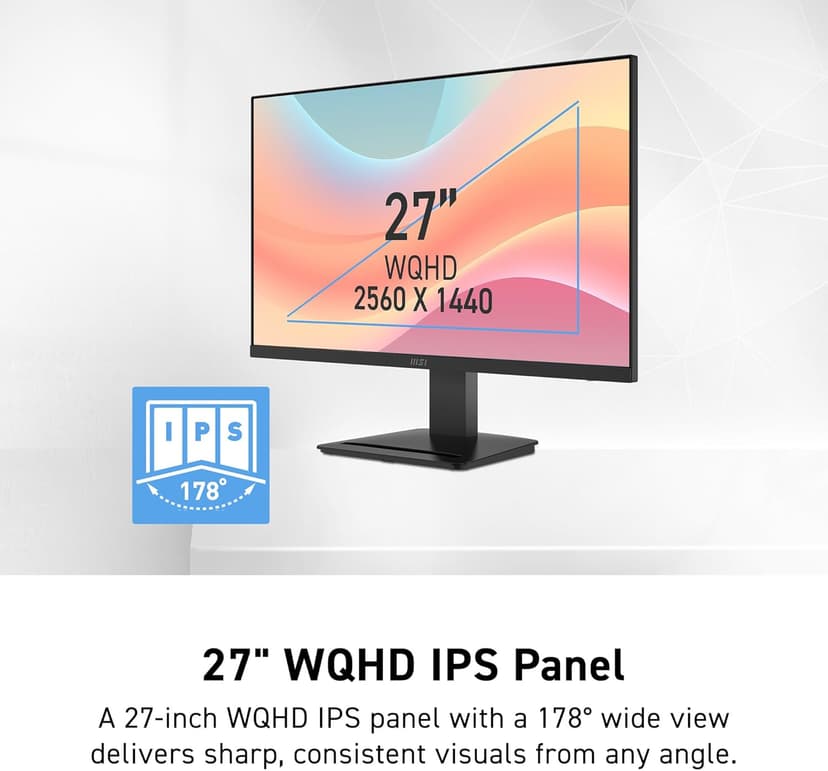 msi PRO MP273Q E7 27-inch IPS 2560 x 1440 (QHD) Computer Monitor, 75Hz,Adaptive-Sync, HDMI, DP Port, VESA Mountable, Tilt, Speaker, 1ms, Black