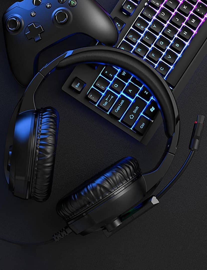 ZIUMIER Gaming Headset with Microphone, Compatible with PS4 PS5 Xbox One PC Laptop, Over-Ear Headphones with LED RGB Light, Noise Canceling Mic, 7.1 Stereo Surround Sound