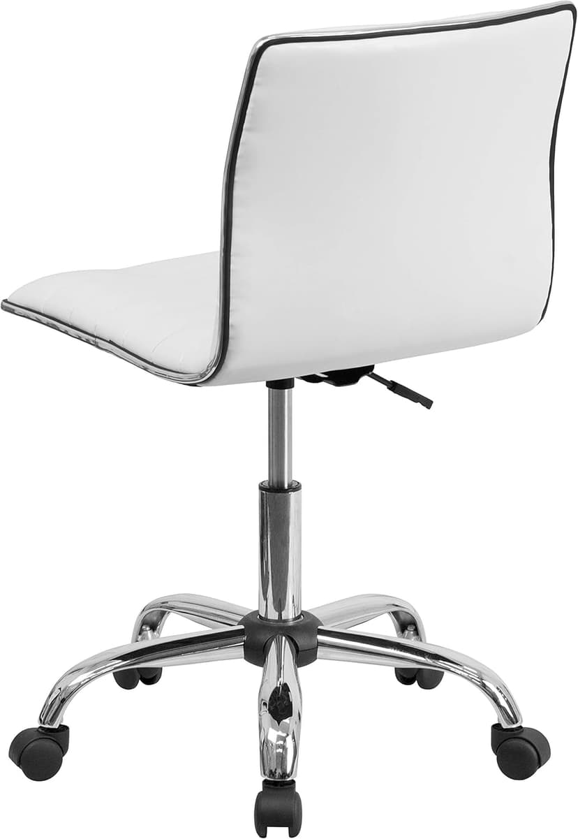 Flash Furniture Alan Low-Back Ribbed Upholstered Vinyl Swivel Desk Chair with Padded Seat, Modern Adjustable Height Padded Office Chair, White