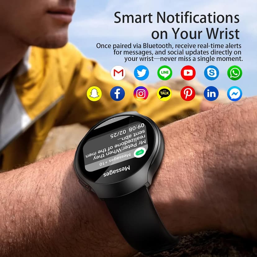 GPS Smart Watch for Men With AI (Answer/Make Call), 1.43" Micro-Spherical AMOLED Smartwatch for Android and iPhone, 150+ Sport Mode Fitness Tracker with HR, SpO2, Sleep Monitor, 5ATM Waterproof
