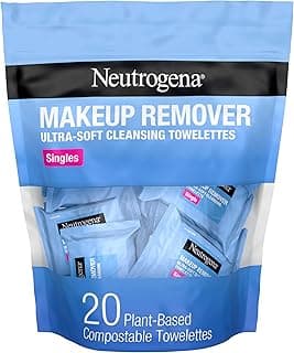 Neutrogena Makeup Remover Wipes, Daily Single Face Cleansing Towelettes, Makeup Removing Cleansing Wipes Removes Dirt & Oil, Alcohol-Free Face Towelettes, 20 ct