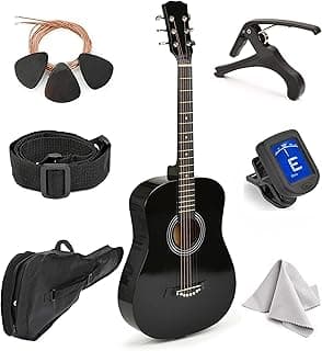 Classical Acoustic Guitar For Kids By MasterPlay- 30” Beginner Guitar For Learners- Accoustic String Starter Kit: Guitar Bag, Tuner, Strap, Extra Strings, Picks, Wash Cloth, Capo (Black)