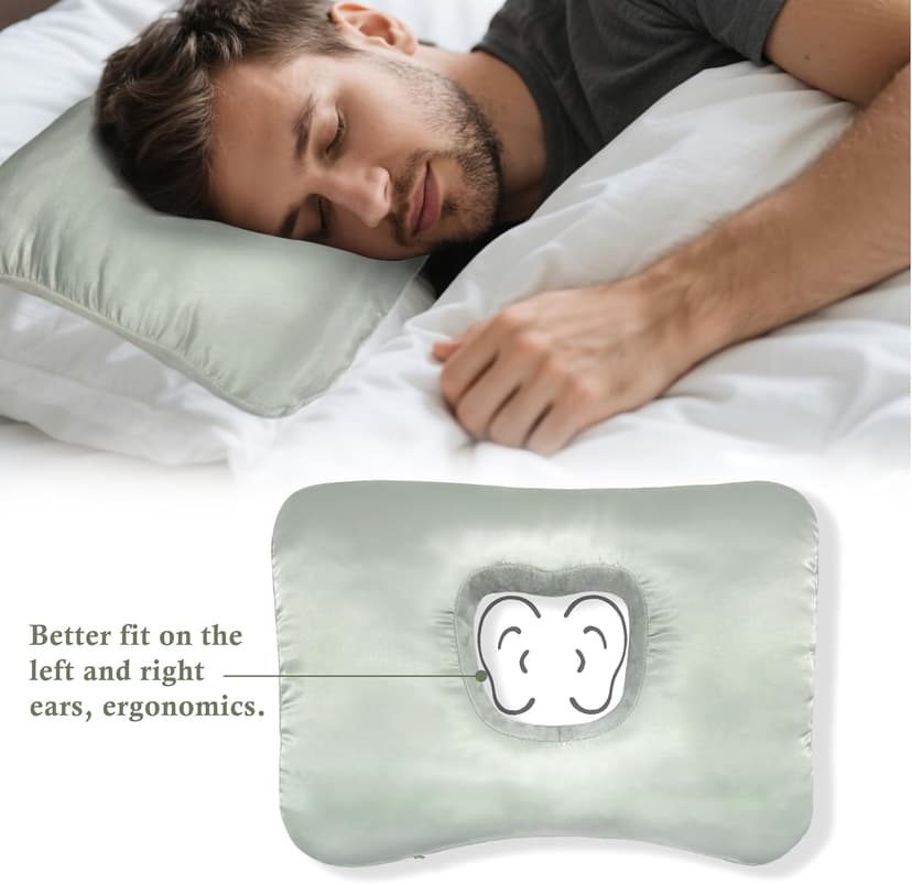 Yuibthr Ear Piercing Pillow for Side Sleepers with Ear-Shaped Hole for Ear Pain, Reversible Satin & Cotton Washable and Adjustable Ergonomic Ear Guard Protector for Side Sleeping