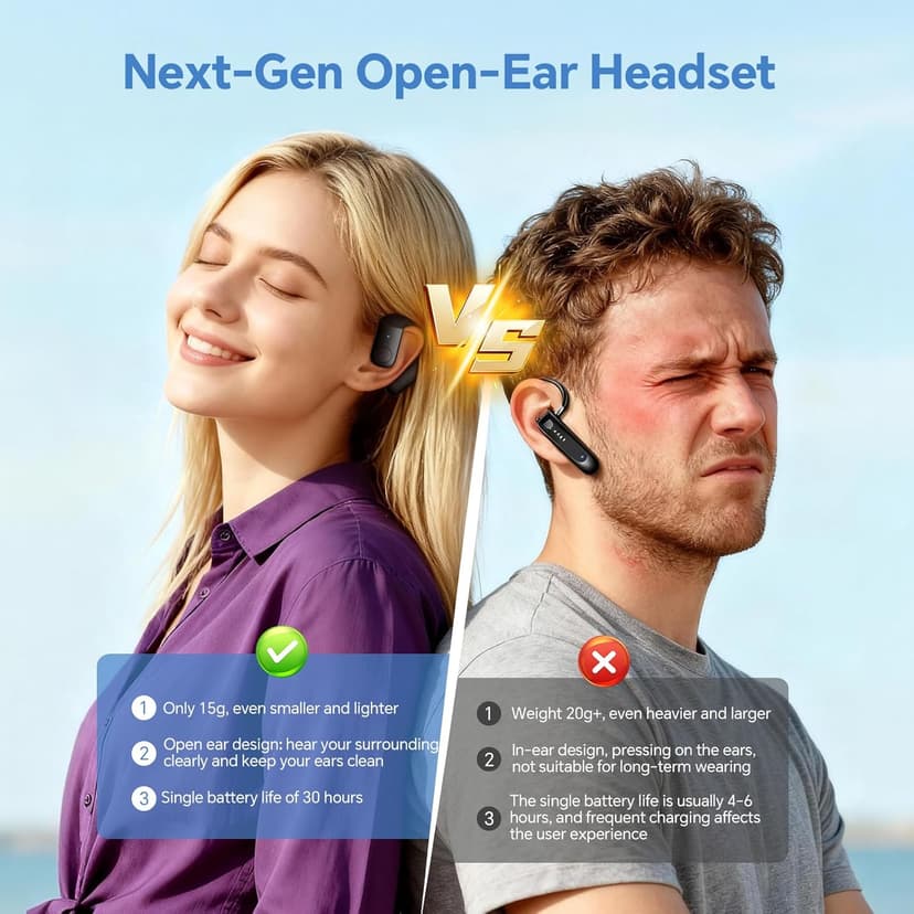 Xmenha Single Bluetooth Phone Earpiece Earbud One Ear Piece Open Ear Bud Air Bone Conduction Earbud Earless Out of Ear Headphones Bluetooth Wireless Headsets with Microphone Earhook for Work