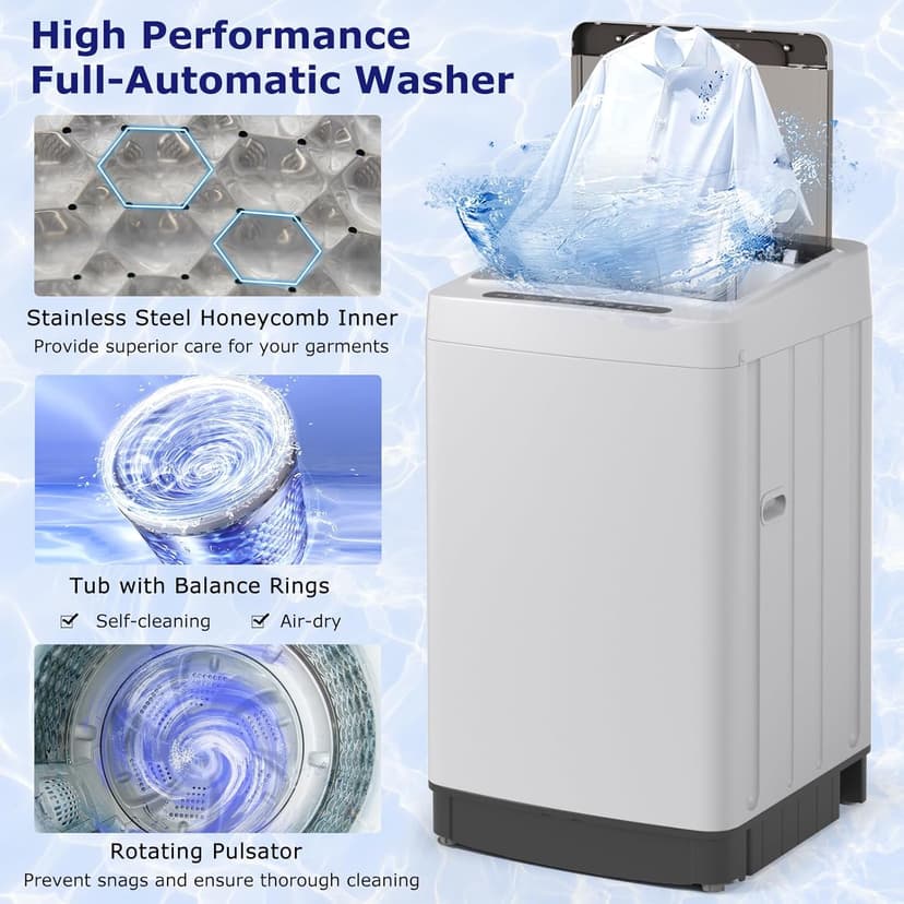 Giantex Portable Washing Machine, 1.5 cu.ft Compact Washer with Drain Pump, LED Display, 8 Programs, 10 Water Levels, Child Lock, 11 LBS Clothes Capacity for Apartment, Home, Dorms, RV (Gray & Black)