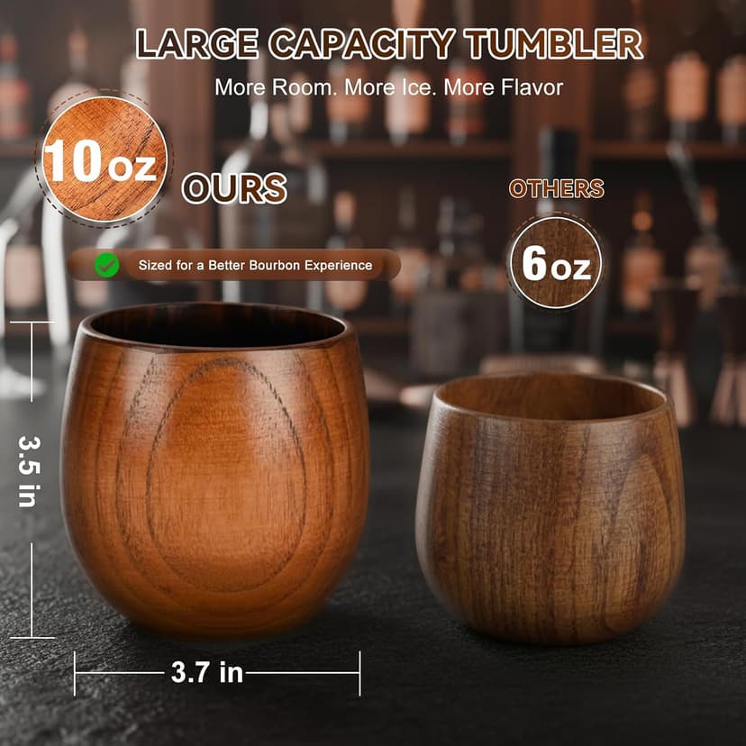 Premium Whiskey Glass Set, Unique Whiskey Gifts for Men, Perfect Gifts for Whiskey Lovers, Dad, Husband and Brother Charred Wooden Bourbon Drinking Glass, Bourbon Gifts for Men, 2 Pack, 10 oz B0GF1MXF75