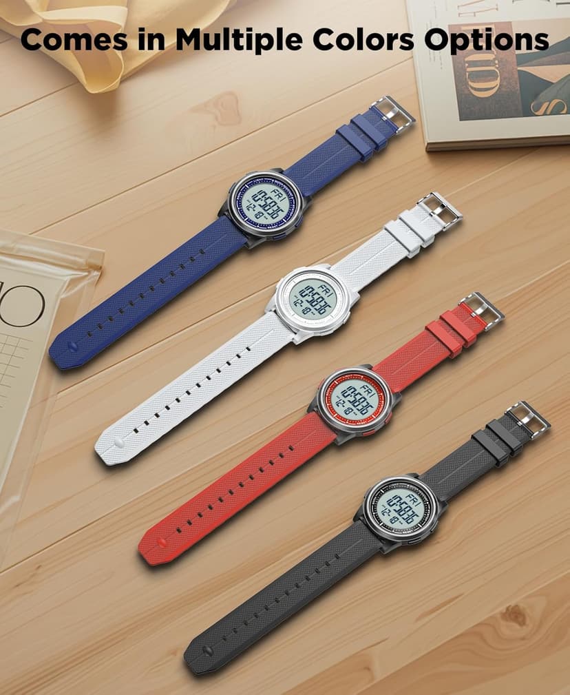 Beeasy Digital Watch Waterproof with Stopwatch Alarm Countdown Dual Time, Ultra-Thin Super Wide-Angle Display Digital Wrist Watches for Men Women