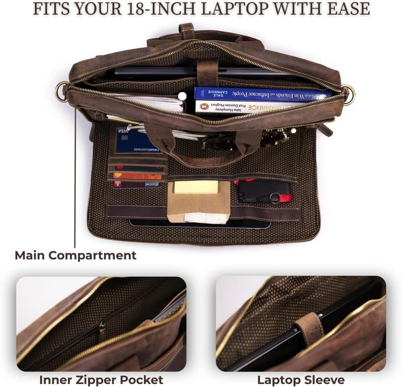 Leather Messenger Bag for Men - Laptop Case, Office Briefcase, Computer Satchel for Laptops