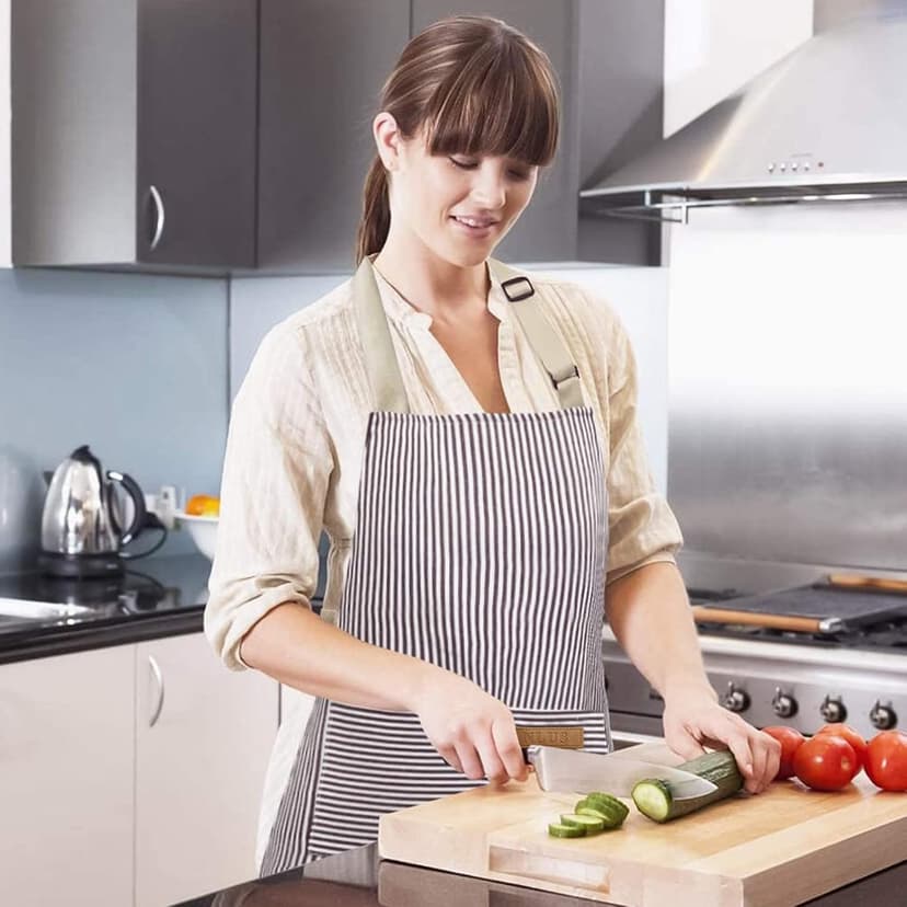 NLUS 2 Pack Kitchen Cooking Aprons, Adjustable Bib Soft Chef Apron with 2 Pockets for Men Women(Black/Brown Stripes) B08F79GXXM