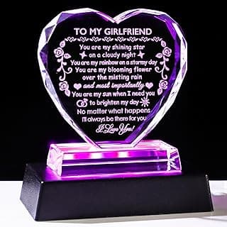 YWHL Romantic Girlfriend Gifts from Boyfriend, To My Girlfriend Crystal Heart Shaped Keepsake with Colorful Light Base, Girlfriend Birthday Gift, Gifts for Girlfriend on Anniversary Valentine