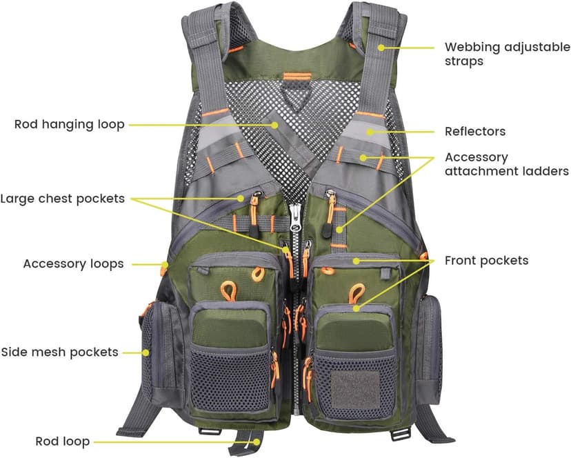 Gonex Fly Fishing Vest for Men Women, Comfortable Adjustable Fishing Vest with Multi-Pockets Reflective Stripes