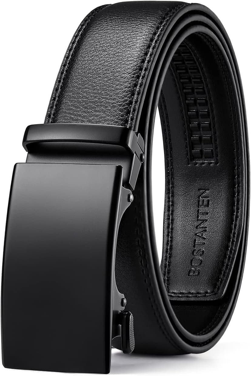 BOSTANTEN Mens Belt Leather Ratchet Belt For Men Dress and Casual with Adjustable Buckle, Trim to Fit