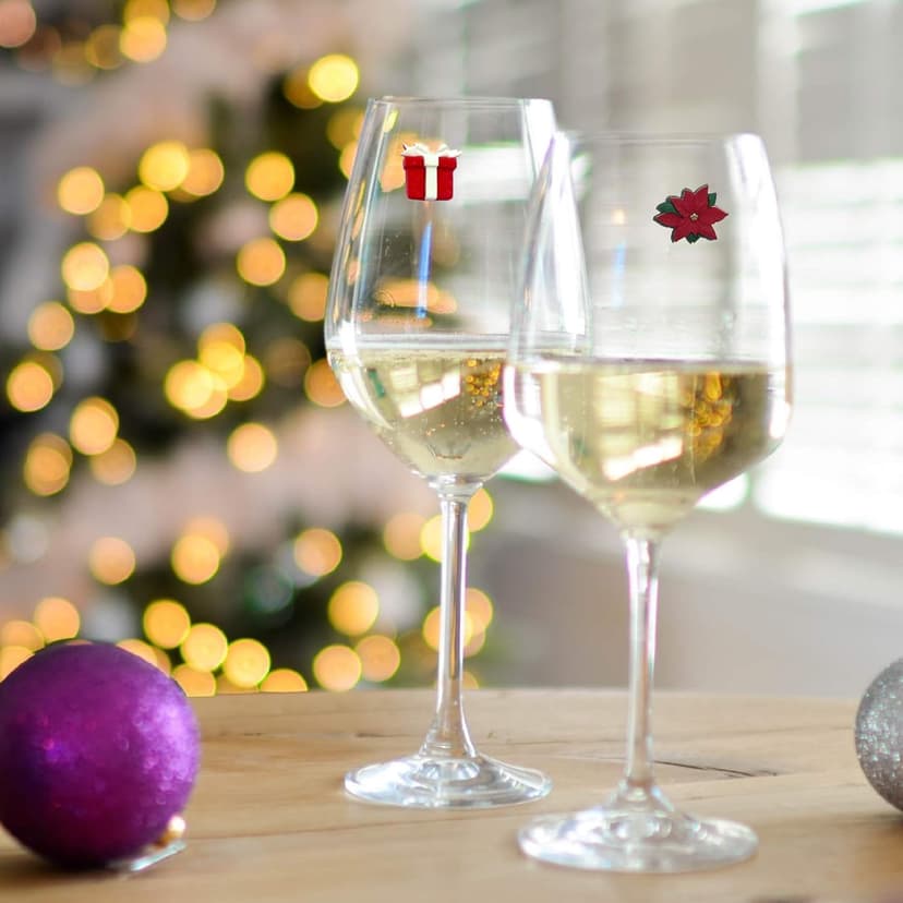 Simply Charmed Christmas Wine Glass Charms - Set of 6 Magnetic Drink Markers Great for Stemless Glasses - Winter Holiday Hostess Gift