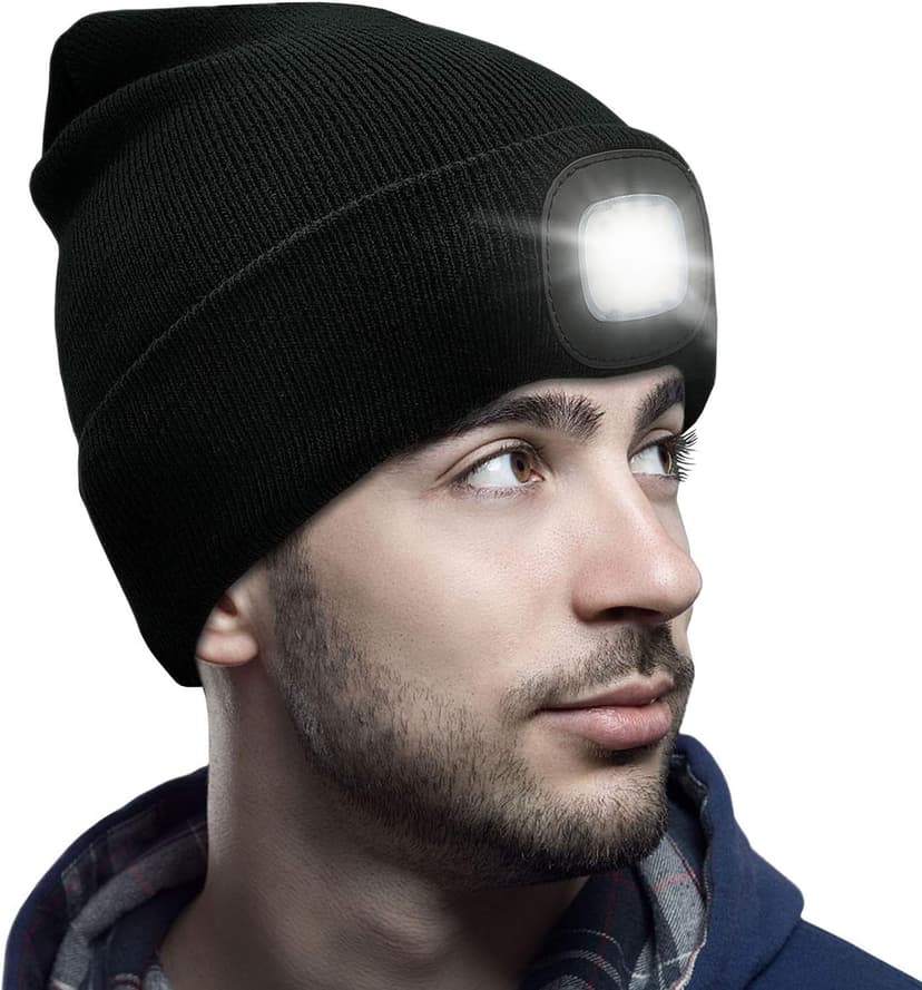 CENSGO Unisex Hat with Light, USB Rechargeable LED Headlamp Beanie, Gifts for Dad Father Men Husband Warm Knitted Cap