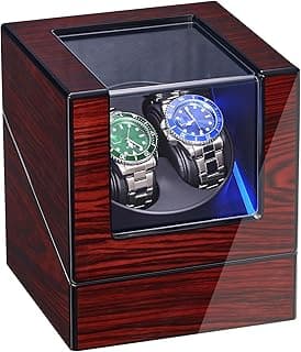 ANWBROAD ANWBROAD Watch Winder for Automatic Watches Double with Super Quiet Motor Flexible Watch Pillows LED Backlight Wooden 5 Modes Battery or Type-C Adapter UJWW001Y