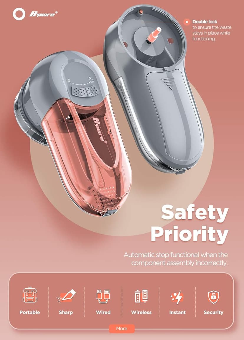 Bymore Fabric Shaver Lint Shaver for Clothes, Dual Power Lint Remover with Battery or Corded Use, Portable Sweater Shaver for Clothing, Furniture & Travel