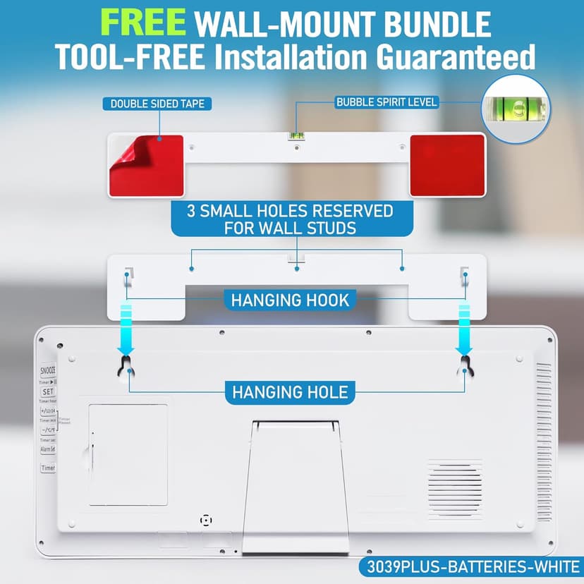 Large Digital (6" Numbers) Wall Clock Battery Operated, 18.4" Walll Clock Display with Day, Date & Temperature, Large Wall Clock for Bedroom, Livingroom, Office