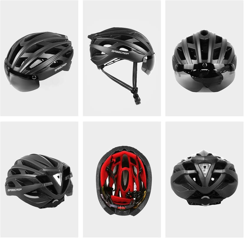 Bike Helmet, Basecamp Bicycle Helmet with Rear Light & Detachable Magnetic Goggles Lightweight Cycling Helmet Adjustable for Adult Men Women Mountain & Road (BC-069)