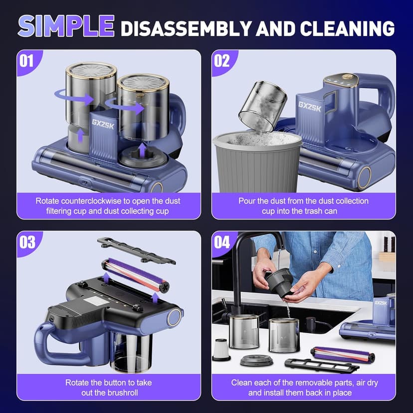 Mattress Vacuum Cleaner, 16kPa Bed Vacuum Cleaner with 253.7nm UV-C Light, Ultrasonic & 140℉ Heating, Dual Cup & Widen Suction Port Handheld Vacuums for Bed, Sofa, Couch, Crib (500W, Corded)