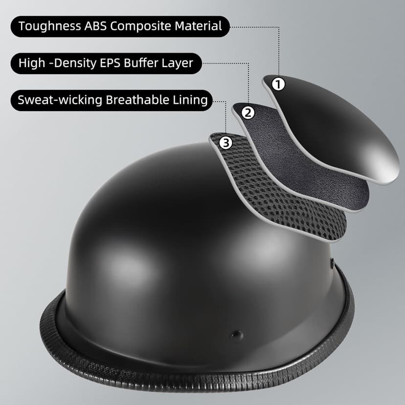 Motorcycle Half Helmets with Face Shield, German Style Motorcycle Helmet for Adult Men Women, DOT Approved Retro Half Shell Helmet for Moped Cruiser Scooter