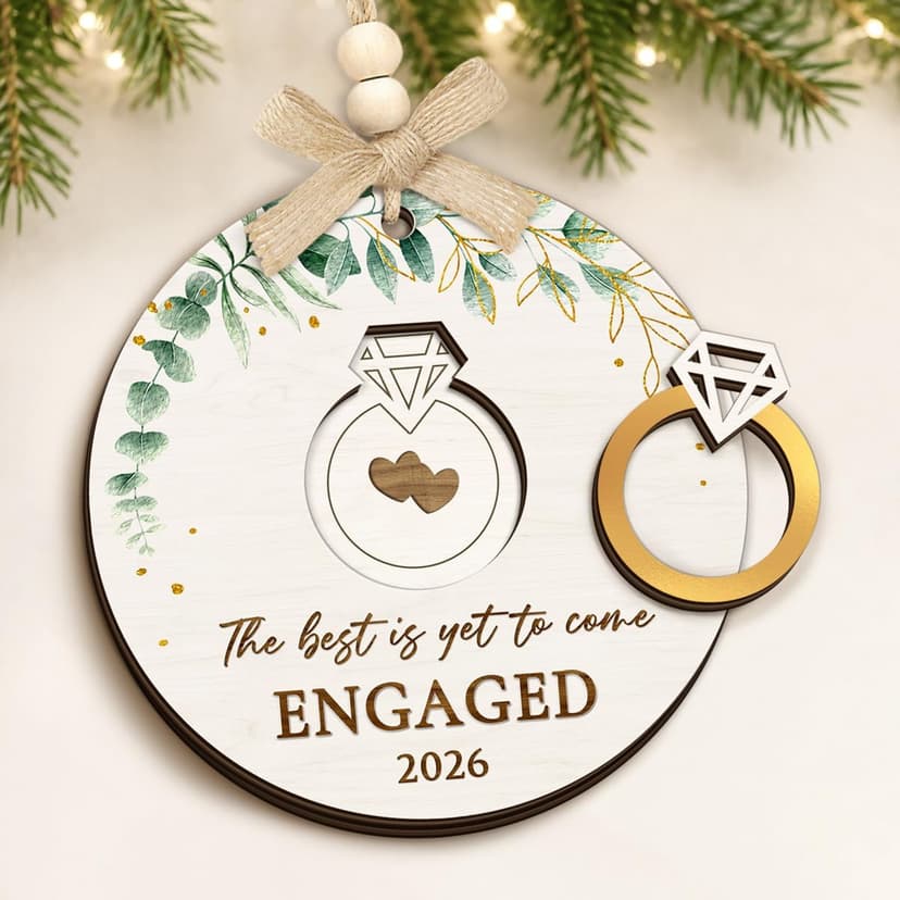 Bride to Be and Fiance Gifts, Newly Proposal Decor, She Said Yes Bridal Shower Couples Presents, 2-layer Wooden Ornaments Engaged Ornament 2026, First Christmas Engagement Ring Keepsake Gift B0H86HP1VB