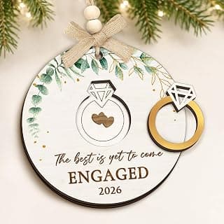 Bride to Be and Fiance Gifts, Newly Proposal Decor, She Said Yes Bridal Shower Couples Presents, 2-layer Wooden Ornaments Engaged Ornament 2026, First Christmas Engagement Ring Keepsake Gift B0H86HP1VB
