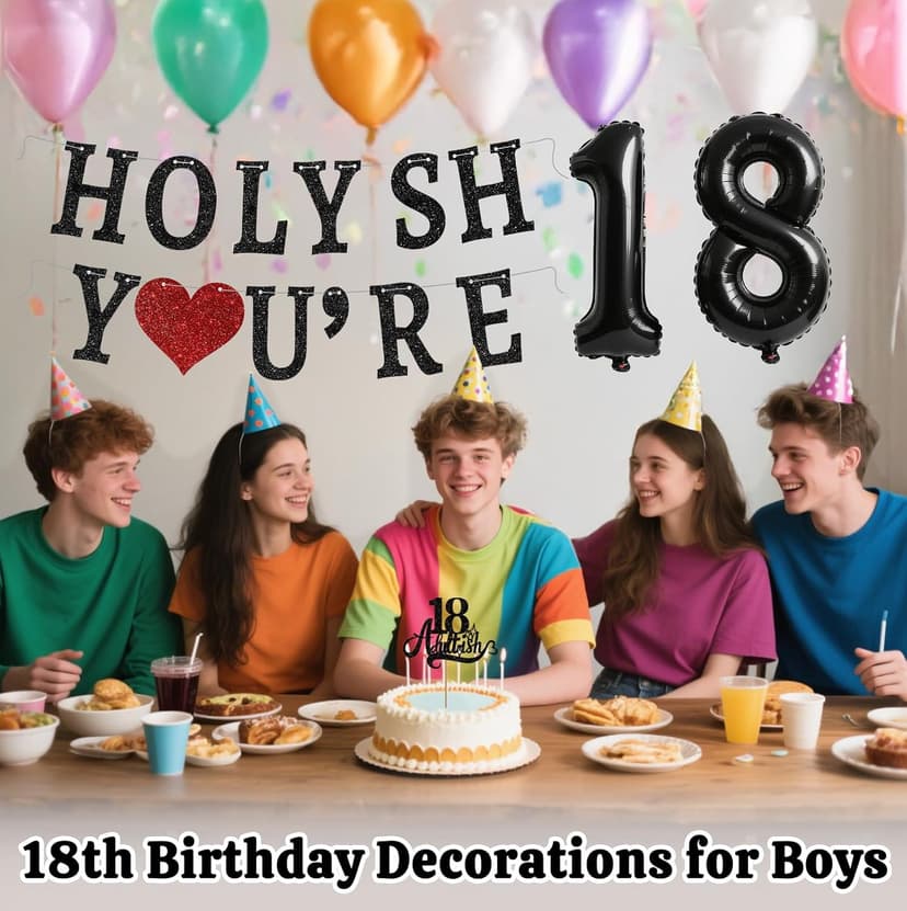 Funny 18th Birthday Decorations for Girls Boys - Glitter 18th Birthday Banner, Adultish Cake Topper &18 Balloon Numbers Set - 18 Years Old Gifts Party Decorations Supplies