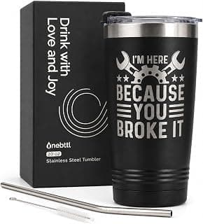 Maintenance man gift with a funny laser-engraved 20oz tumbler, hot/cold insulation, splash-proof lid, and gift-ready box Onebttl Maintenance Man Gifts for Men, 20oz Stainless Steel Coffee Tumbler B0C6XBJ6T8