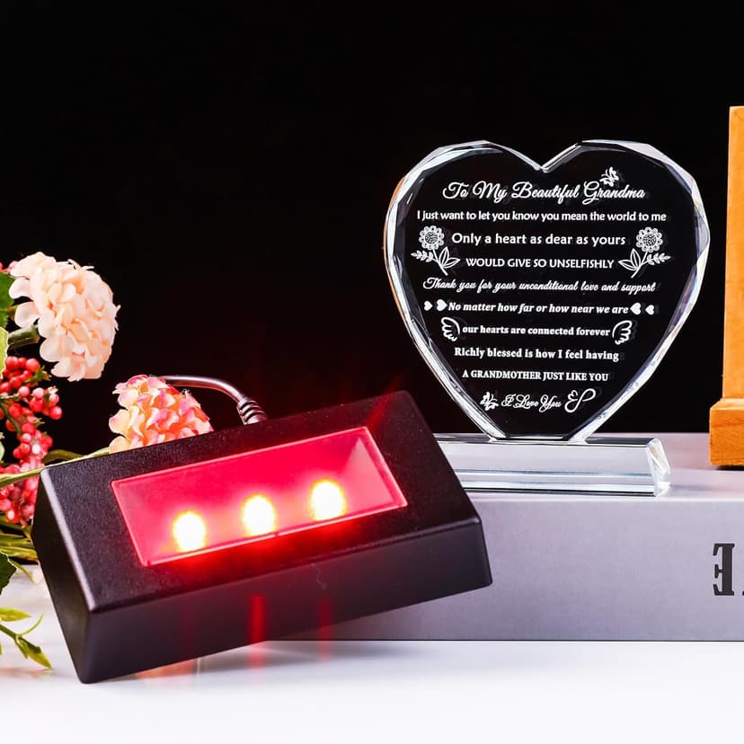 YWHL Gifts for Grandma from Granddaughter Grandson Great Grandma Birthday Gifts Crystal Keepsake with Colorful Light Base Best Gift Ideas for Grandmother on Christmas Mother's Day Valentines