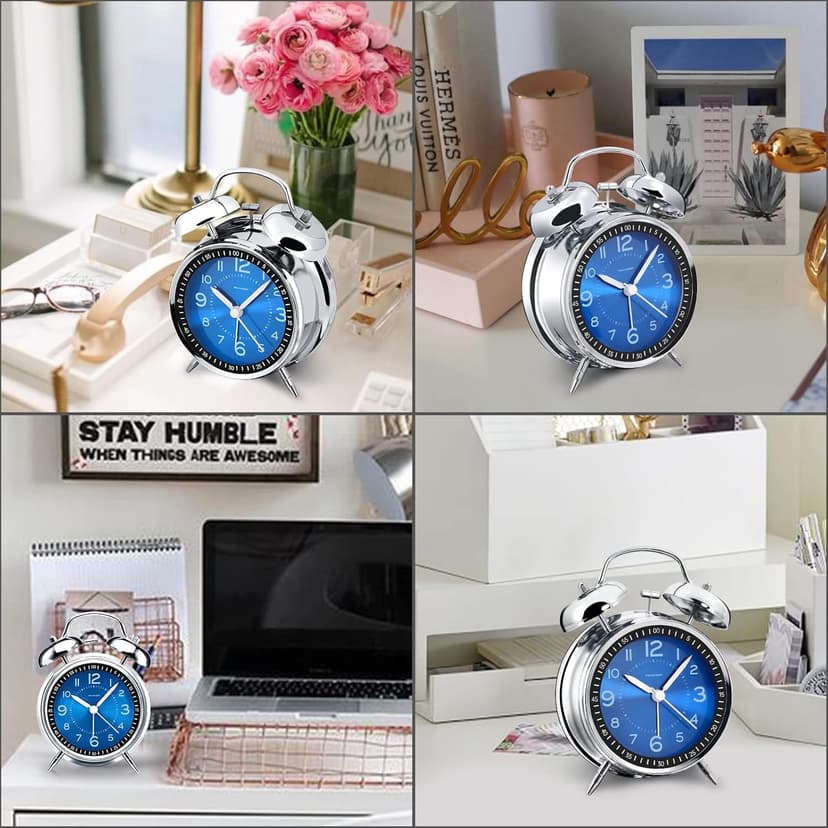 Peakeep Loud Alarm Clock for Heavy Sleepers Adults, Metal 4.5 Inches Twin Bell Battery Operated Analog Alarm Clocks for Bedrooms Decoration (Jewel Blue)