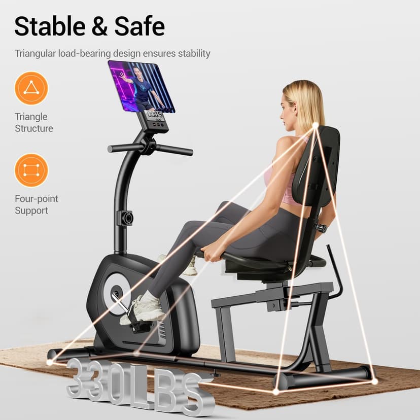 Recumbent Exercise Bike, Magnetic Staionary Bikes for Home with 16-level Resistance & Adjustable Seat, Staionary Bike for Seniors Adults, 330 LBS & LCD Monitor