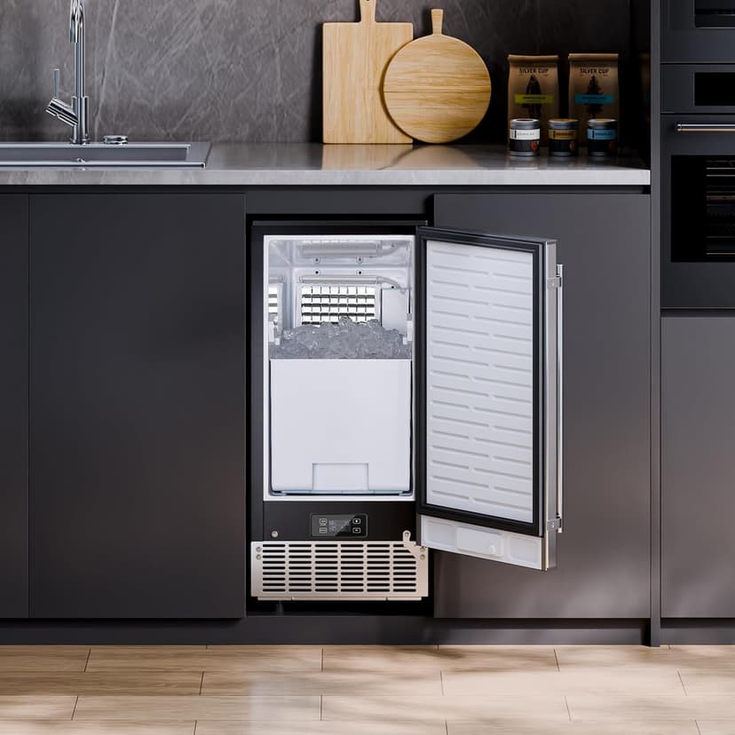 VEVOR Under Counter Ice Maker, 80 Lbs/Day Stainless Steel Built-in Ice Makers Machine with Drain Pump Reversible Door, 26lbs Storage Freestanding Ice Maker for Commercial Home Kitchen