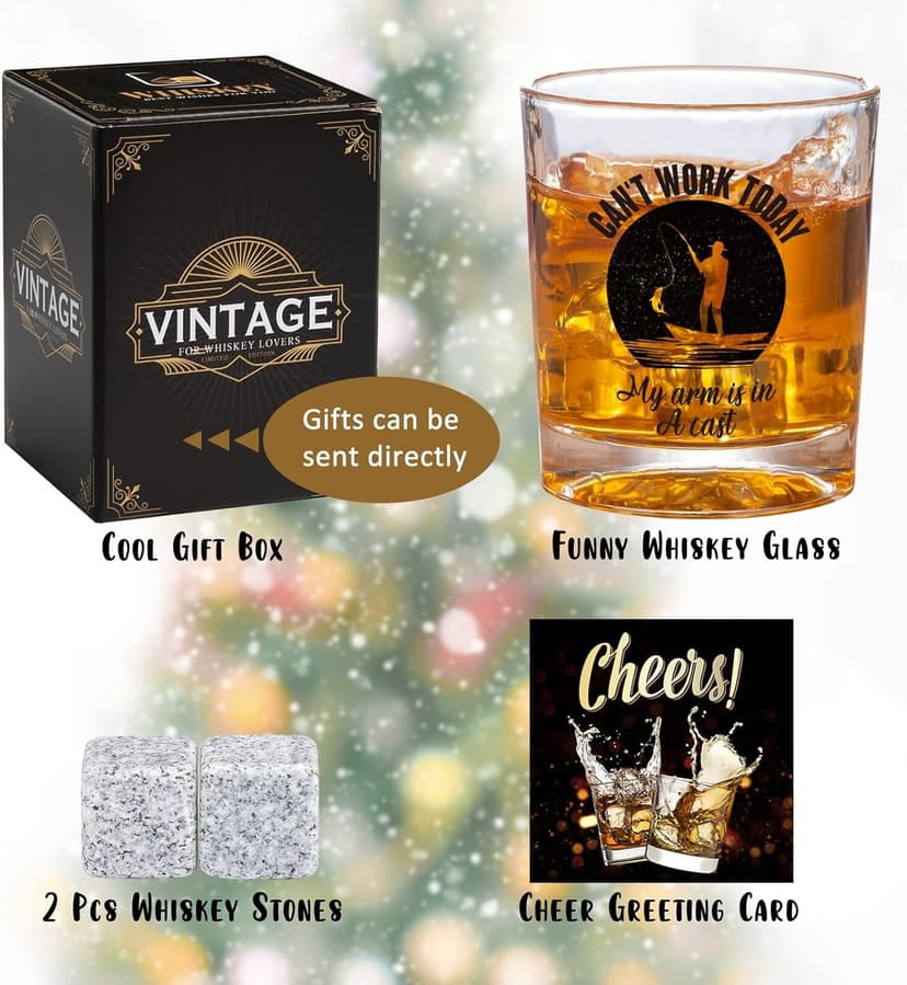 Fishing Gifts For Men, Whiskey Gifts for Men Fisherman, Fishing Gift For Man Boys Unique, Funny Bourbon Angling Gift, Whiskey Set Presents For Man