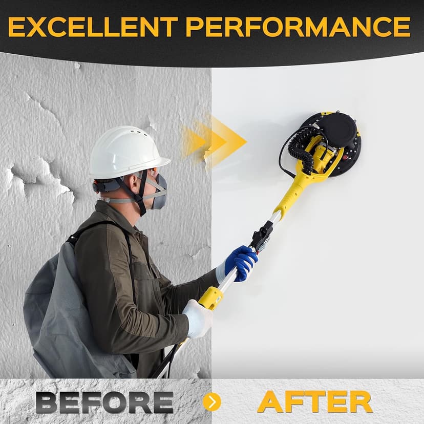 Drywall Sander Tool, KUPERIA 8.5 Amp Popcorn Ceiling Removal Tool with 7 Variable Speed 800-1800RPM, Electric Drywall Sander with Extendable Handle, LED Light,6 Basic Sand Paper & 6 Grid Sandpaper