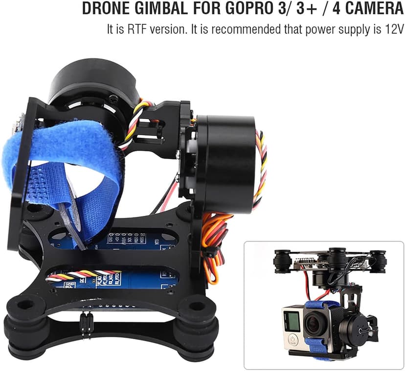 Camera Stabilizer, High Technology Drone Camera Gimbal Metal Brushless Gimbal Board BGC 2.2 for 3/3+ / 4 Camera RC Drone Quadcopter Part (Black) Gimbal Drone