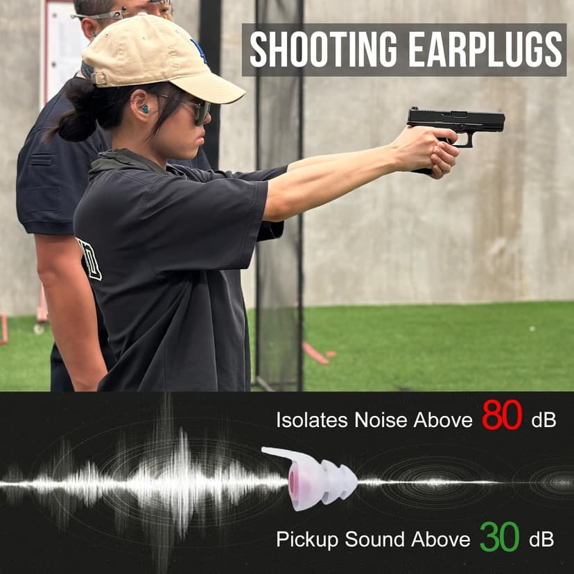 Shooting Earplugs for Pickup Sound, 30 dB NRR Hearing Protection - Silicone & Reusable Ear Plugs for Outdoor Shooting, Firing Range & Hunting, White