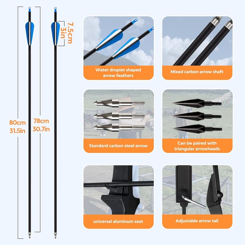 Recurve Bow and Arrow Set，Takedown Recurve Bows Archery for Adults Left and Right Hands 40lbs Archery Set