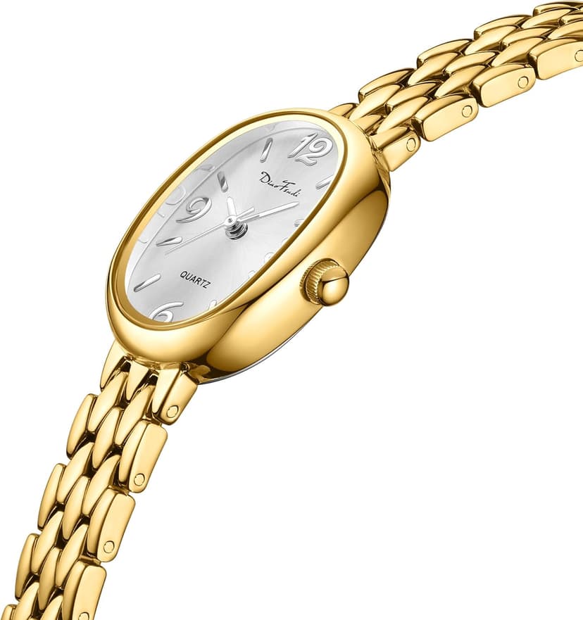 Diaofendi Petite Vintage Oval Gold Women’s Watch, Waterproof Elegant Watch with Japanese Quartz Movement, Adjustable Strap with Tool