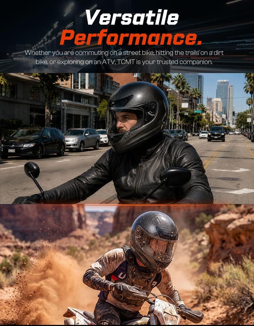 TCMT Full Face Motorcycle Helmet for Adults Men Women, Lightweight Polycarbonate Street Bike Dirt Bike Helmet with Anti-Scratch Mirror Shield and Removable Liner, DOT Approved