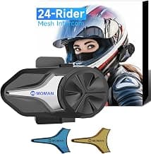 Moman Motorcycle Intercom, Group Intercom Communication Systems, FM, Hi-Fi Stereo, CVC Noise Cancellation, Waterproof BT5.1 Helmet Speaker Headset, 24 Riders Mesh Communicate(CPX 1 Pack)