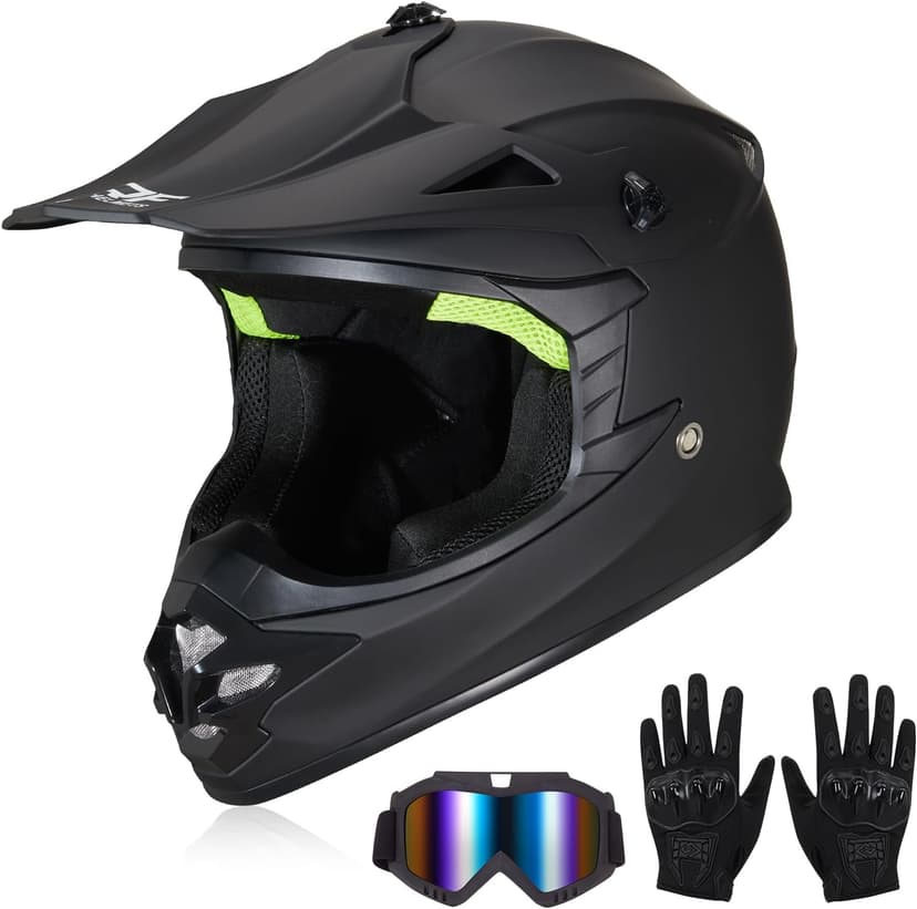 Youth Kids Dirt Bike Helmets Motocross Offroad ATV BMX MX Dirtbike Motorcycle Helmet J-01 with Goggles and Gloves DOT Approved