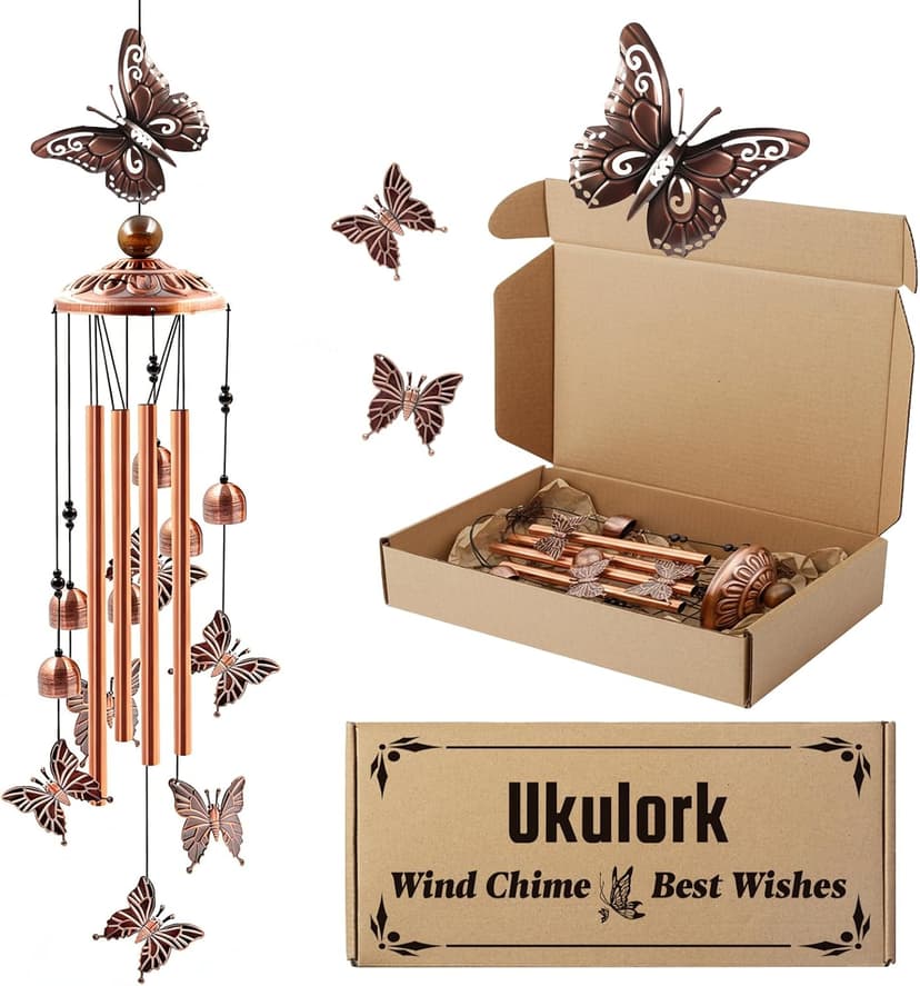 Butterfly Garden Decor for Patio Porch Balcony, Sister Birthday Gifts, Housewarming Gifts for Women, Mom Grandma Butterfly Wind Chimes for Outside, Memorial Wind Chimes, Gifts for Women B09PBWLWPK