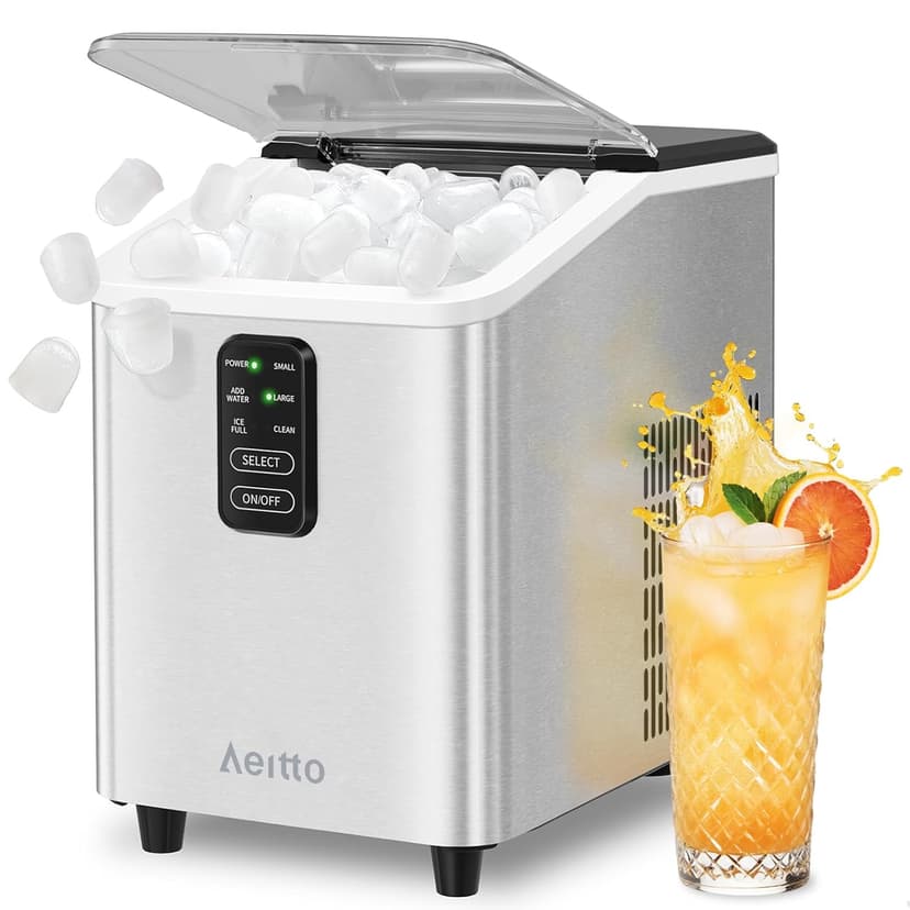 Aeitto Ice Maker Countertop 26lbs/24H, 8 Ice Cubes 2 Sizes of Bullet Ice Ice Machine Ready in 6 Mins, Portable Ice Makers with Basket & Scoop, Auto Self-Cleaning for Home/Kitchen/Office Stainless