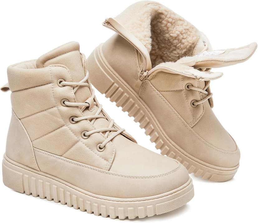 Shupua Boots for Women Winter Combat Boots Womens Ankle Boot Shoes Warm Snow Booties Hiking Sneakers with Zipper