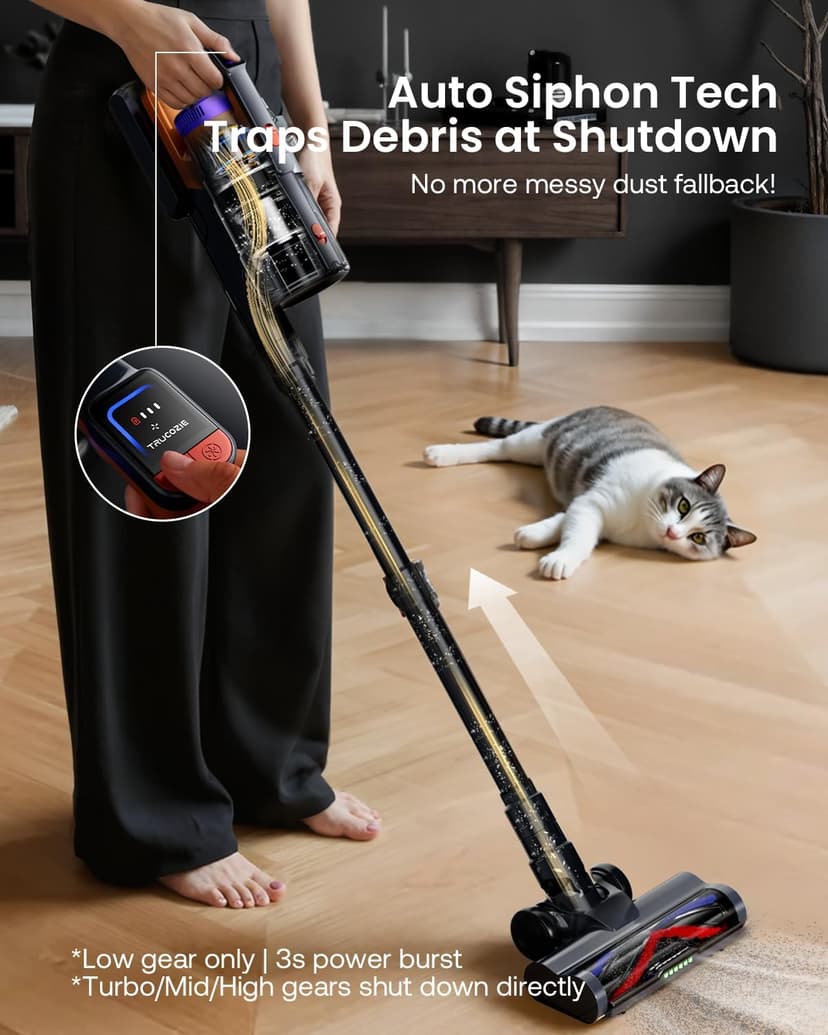 Cordless Vacuum Cleaner for Home, Upgraded 60Kpa Powerful Suction Pet Hair Vacuum with 70min Runtime, Green LED Light for Hardwood Floors & Carpet, Self-Standing Rechargeable Stick Vacuum, Golden