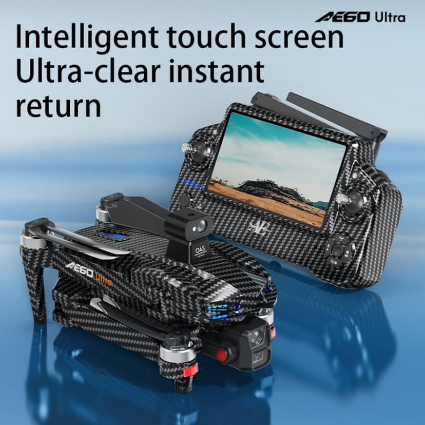AE60 Ultra Drones with Camera for adults 4K Video Recording and 8K Photo Resolution, 3-Axis Gimbal,7.5 Miles Long Range, 7.2" Touch Screen Remote, 360 Laser Obstacle Avoidance, GPS Return Home, Airdrop Function Professional Quadcopter (Carbon Fiber, 3 Batteries + 64GB TF Card + Pad)
