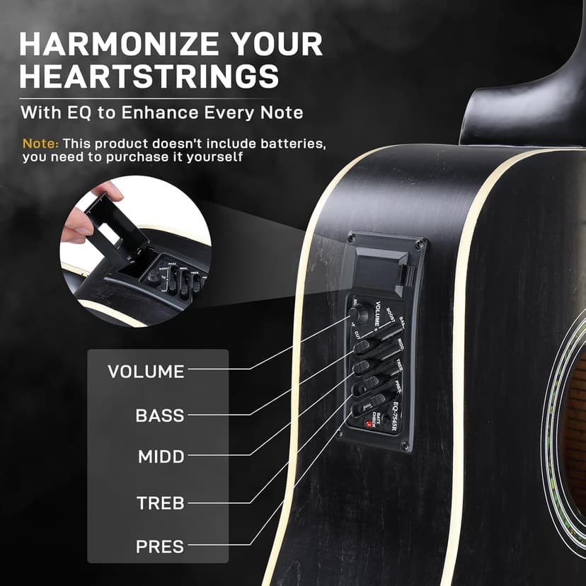 Ktaxon Full-Size Acoustic Electric Guitar with Amp, 41 Inch Basswood Body Guitars Kit for Beginner & Intermediate W/Bag, Strap, and Capo All Accessories Included (Black)