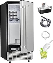 VEVOR Under Counter Ice Maker, 80 Lbs/Day Stainless Steel Built-in Ice Makers Machine with Drain Pump Reversible Door, 26lbs Storage Freestanding Ice Maker for Commercial Home Kitchen