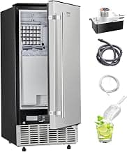 VEVOR Under Counter Ice Maker, 80 Lbs/Day Stainless Steel Built-in Ice Makers Machine with Drain Pump Reversible Door, 26lbs Storage Freestanding Ice Maker for Commercial Home Kitchen